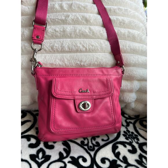 Hot Pink Leather Coach Crossbody with Turnlock - Picture 1 of 9